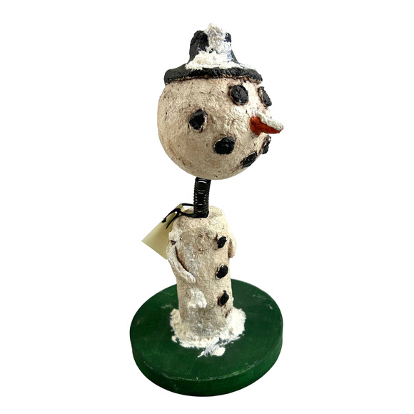 Vintage Paper Mache Handmade Snowman With Springy Neck Bobble Head - Picture 2 of 10